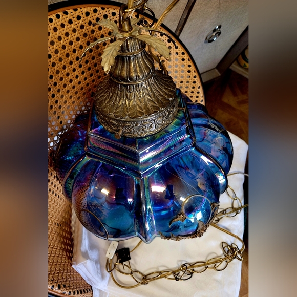 Vintage Iridescent Hanging Lamp - Picture 2 of 3